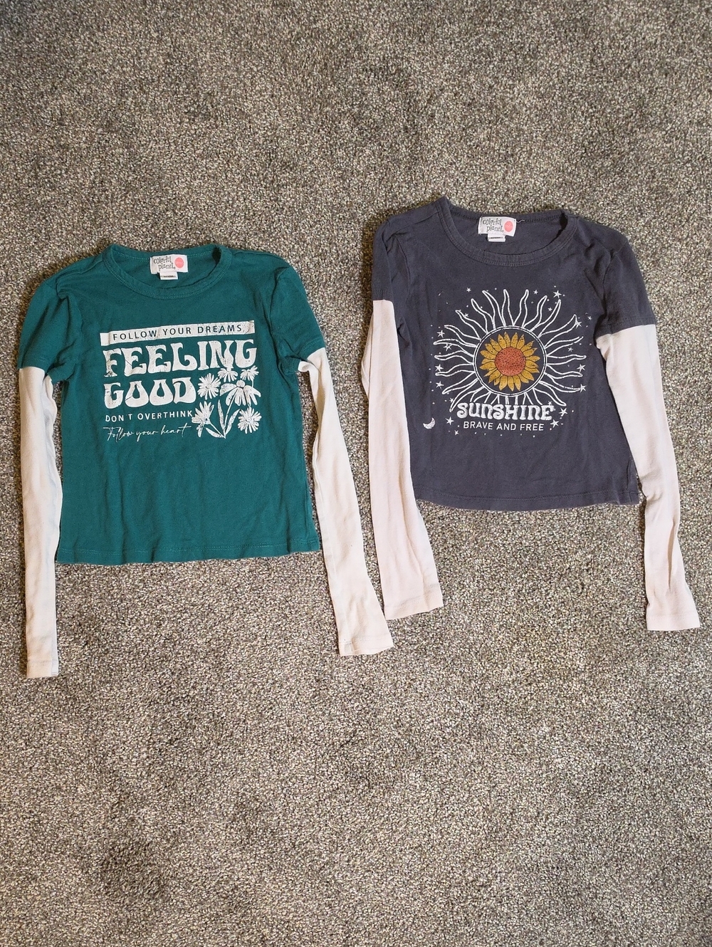 Kids Long Sleeve Layered-Look Tee - Teal/White 'Feeling Good'